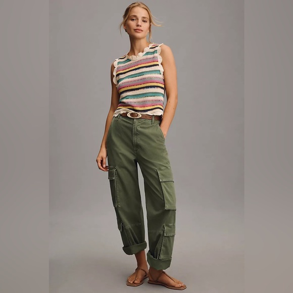 Anthropologie Blue Tassel Sleeveless Crochet Scallop-Trim Top - Picture 3 of 7